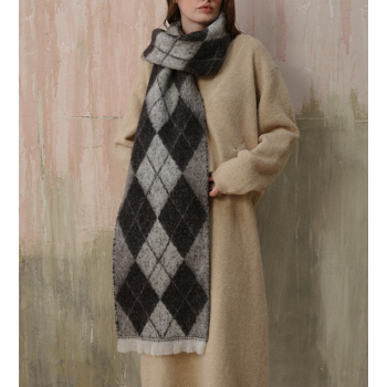 (Black+Grey)Two-Tone Argyle Pattern Scarf - Ladies' Warm Fashion Neckwear, 210x33cm
