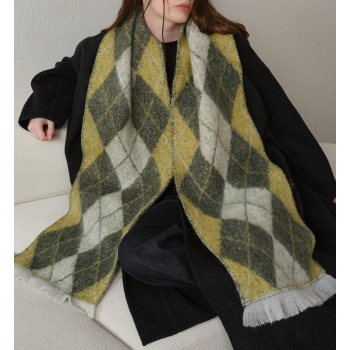 (Yellow+Green)Two-Tone Argyle Pattern Scarf - Ladies' Warm Fashion Neckwear, 210x33cm