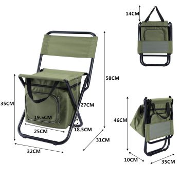 Foldable Camping Chair with Integrated 10L Insulated Cooler Bag - Black
