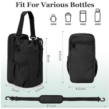 Purple Portable Crossbody Water Bottle Holder with Multiple Pockets - Thermal Cooler Bag