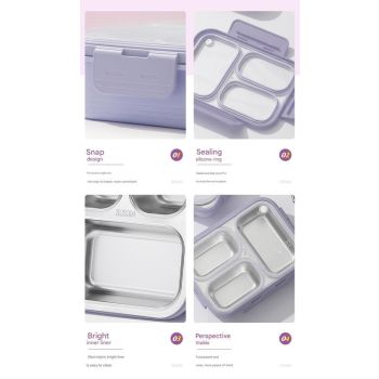 Green 3-Compartment Stainless Steel Bento Lunch Box - Leak-Proof, for Kids & Adults for School & Office