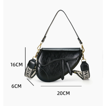 White Chic Saddle Crossbody Bag with Wide Guitar Strap - PU Leather