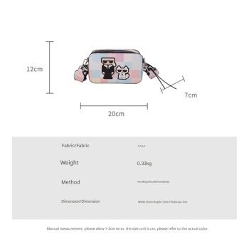 Light blue Unique Doodle Print PU Leather Bag - Lightweight Crossbody with Character