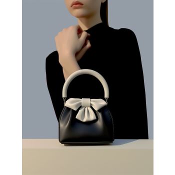 Statement Bow Mini Handbag - Black & White Color Block Top Handle