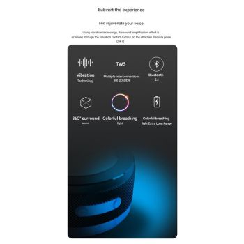 Blue Bone Conduction Vibration Bluetooth Speaker - TWS Stereo, LED, Surface Sound