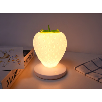 White Cute Silicone Strawberry Night Light - USB Rechargeable, Touch Control