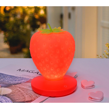 Red Cute Silicone Strawberry Night Light - USB Rechargeable, Touch Control