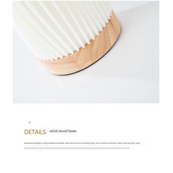 Unique Pleated Design Table Lamp - 3D Printed Washable Shade, Wooden Base, Adjustable LED (Six-star rotation)