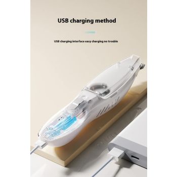 White Rechargeable Pet Grooming Clipper with Built-in Vacuum - Low Noise Hair Trimmer for Dogs & Cats