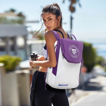 Purple and White Multifunctional Tennis & Badminton Backpack - Waterproof Racket Bag with Shoe Compartment