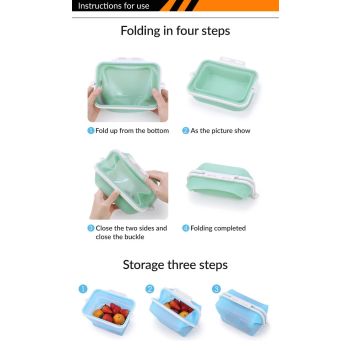 2 Pcs Green Collapsible Silicone Food Storage Container - Microwave & Freezer Safe Lunch Box