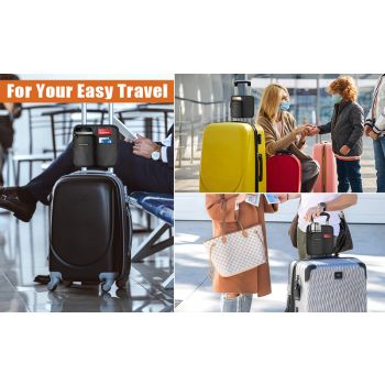 2 Pcs Black Hands-Free Luggage Handle Travel Cup Holder & Organizer Pouch