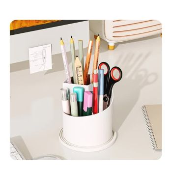 White Elegant 360 Rotating Makeup Brush Holder & Cosmetic Organizer with Dustproof Dome Lid(Makeup is a prop for shooting and is not included)