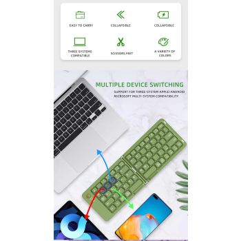 Pink Ultra-Slim Foldable Bluetooth Keyboard - Portable Wireless Rechargeable Travel Keyboard for iOS Android Windows Devices