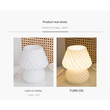 Yellow Retro Swirl Glass Mushroom Table Lamp - USB Powered 3-Level Dimmable Bedside Accent Light