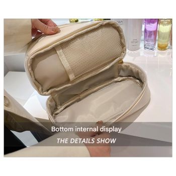 Brown Large Capacity Double Layer PU Leather Makeup Bag - Portable Travel Cosmetic Organizer Case