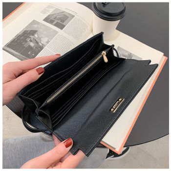 Black Elegant Women's Turn Lock Long Wallet - Black PU Leather Clutch Purse with Card Slots & Zipper Pocket