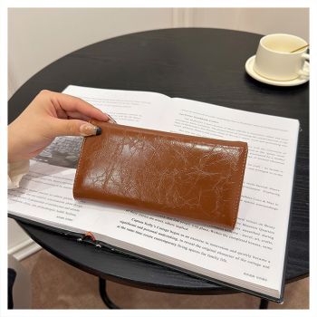 Red Elegant Women's RFID Blocking Long Wallet - PU Leather Clutch Purse with Clasp