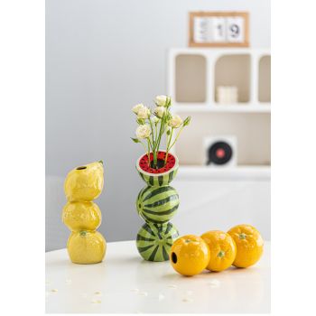 Bright Yellow Whimsical Stacked Orange Ceramic Vase - Modern Nordic Tabletop Decor