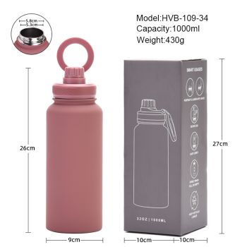 Bright Blue 1L Stainless Steel Water Bottle with Magnetic Phone Holder Lid - Portable Hydration & Hands-Free Stand