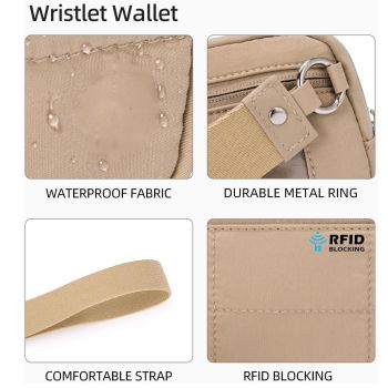 Black RFID Blocking Nylon Wristlet Clutch Wallet - Compact Waterproof Pouch with Card Slots & ID Window