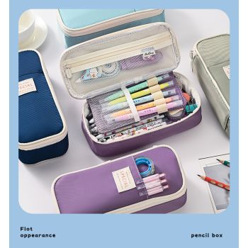 Green Large Capacity Expandable Pencil Case - Multi-Compartment Student Stationery Pouch (Only with pencil case)