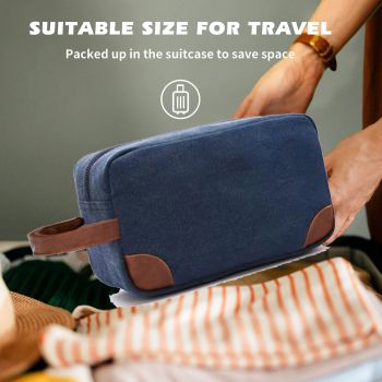 Black And Brown Men's Canvas Toiletry Bag - Large Capacity Water-Resistant Travel Organizer Dopp Kit with Handle