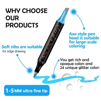 Colorful 12 Colors Dual Tip Metallic Acrylic Paint Pens - Fine Point & Chisel Tip Art Markers for Rock Painting, Crafts, Card Making, Glass