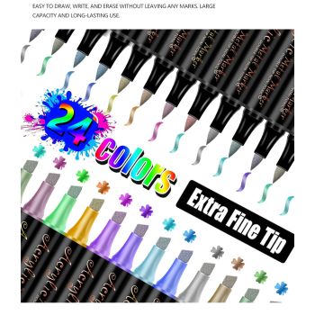 Colorful 24 Colors Dual Tip Metallic Acrylic Paint Pens - Fine Point & Chisel Tip Art Markers for Rock Painting, Crafts, Card Making, Glass