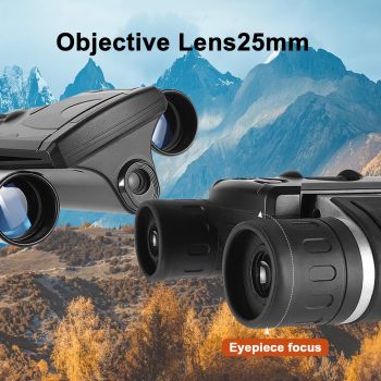 Silver and Black HD Digital Camera Binoculars 8X Zoom - Record Video & Photos with LCD Screen, Starlight Night Vision for Outdoors