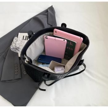 Brown Chic Woven PU Leather Tote Bag - Large Capacity Casual Shoulder & Handbag for Women