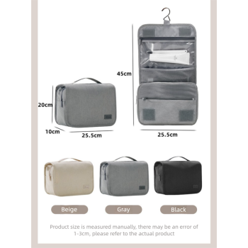 Beige Eco-Friendly RPET Hanging Toiletry Bag - Large Capacity Waterproof Travel Makeup Organizer
