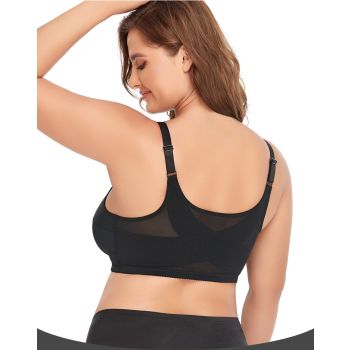 2 Pcs Size S Women's Wireless Large-Cup Lace Bra with Front Clasp - Comfortable, Breathable, Black