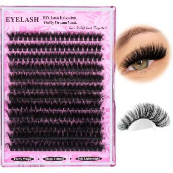 3 Pcs Black Mega Volume 200D DIY Lash Clusters - D Curl Faux Mink, Fluffy Drama Look, Mixed Lengths (14-20mm) for Custom Extensions