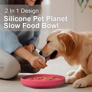 Purple Silicone Planet Slow Feeder Dog Bowl - 2-in-1 Anti-Choke Lick Mat for Healthy Eating & Fun