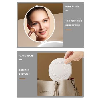 Yellow LED Travel Makeup Mirror - Rechargeable Compact Mirror with 3 Color Lights, 1x/5x Magnification & Smart Auto On/Off