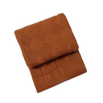Caramel Cozy Lightweight Acrylic Knit Throw Blanket - Diamond Waffle Texture for Sofa, Bed & Travel 