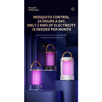 Dark Blue Portable 3-in-1 Electric Mosquito Zapper Lamp - UV Bug Killer, Warm Night Light & Bright Lantern, USB Plug-in use