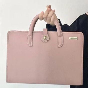 Chic Pink 14-Inch Laptop Handbag - PU Leather Sleeve with Carry Handles & Cooling Vents