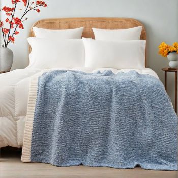 Beige and White Plush Chenille-Knit Throw Blanket - Soft Cozy Polyester for Bed & Sofa | Textured Two-Tone Design (127x153cm)