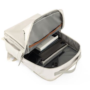 Beige Slim Minimalist Laptop Backpack - Shockproof & Anti-Theft Design, Travel-Friendly with Luggage Strap, Water-Resistant