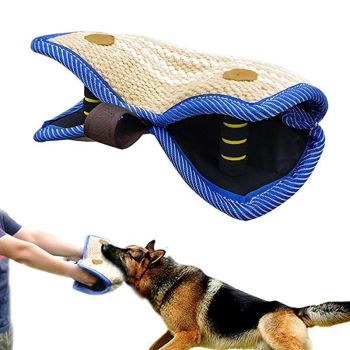 Black and Khaki Heavy Duty Jute Dog Bite Pillow - Professional Training Tug Toy with 3 Handles for Schutzhund, K9, Agility & Bite Work