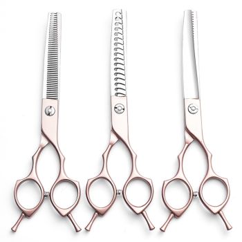 Rose Gold and Silver Professional 6.5 Inch Pet Grooming Thinning Shears - 45-Tooth Stainless Steel Texturizing Scissors for Dogs & Cats
