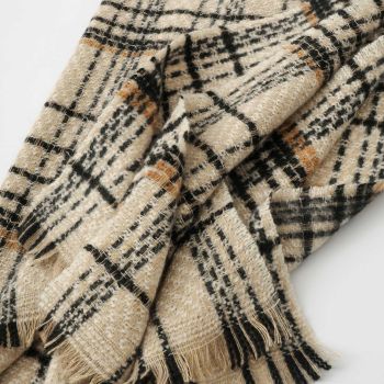 Coffee Chic Plaid Winter Scarf - Large Soft Polyester Shawl Wrap with Tassels, Korean Inspired Fashion