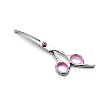 Pink and Silver Complete 5-Piece Pet Grooming Scissors Kit - Stainless Steel Straight, Curved & Thinning Shears with Comb & PU Case (6.0 Inch)