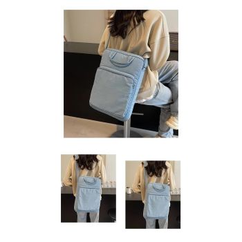 Beige Lightweight Nylon Vertical Crossbody Tote Bag - Casual Shoulder Bag with Adjustable Strap & Pockets
