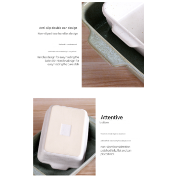 Green Elegant Speckled Ceramic Rectangular Baking Dish - 800ML Oven & Microwave Safe Casserole Pan with Handles