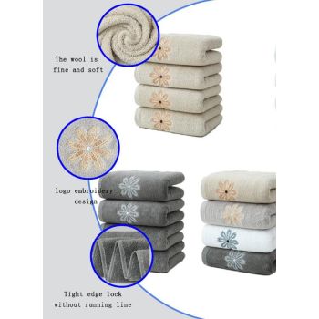 Beige 4-Pack Elegant Orange Floral Embroidered Cotton Hand Towels - Ultra Soft & Absorbent 