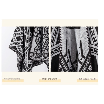 Brown Bohemian Ethnic Print Blanket Poncho - Warm Windproof Oversized Shawl Wrap (130x150cm)