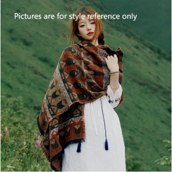 Blue-grey Extra Large Ethnic Print Faux Lambswool Shawl - Cozy Winter Wrap Scarf (70x211cm)